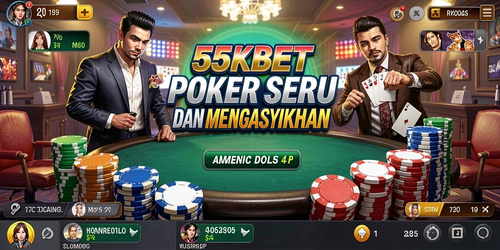 Tampilan gameplay seru di 55KBET dengan pemain poker.