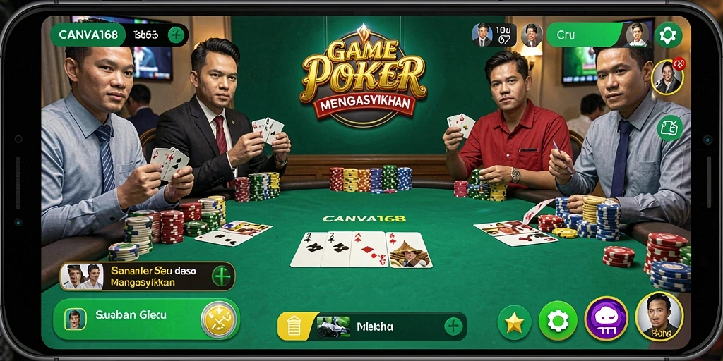 Tangkapan layar menunjukkan gameplay Poker yang seru di CANVA168.