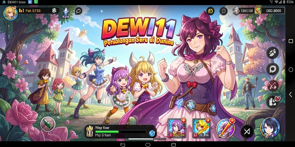 Tampilan gameplay menakjubkan di dunia anime yang penuh warna.