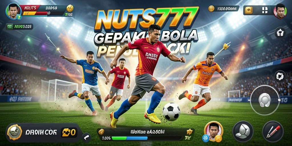 Tampilan utama gameplay NUTS777 dengan aksi sepak bola yang mendebarkan.