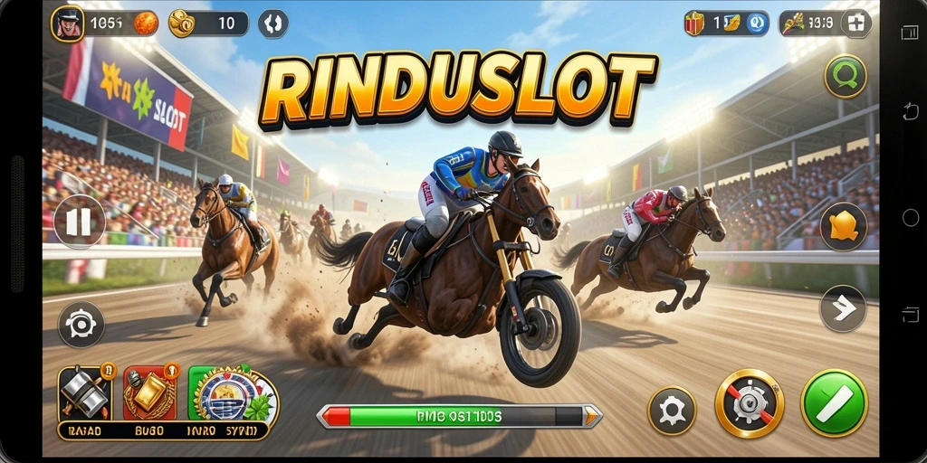 Screenshot RINDUSLOT menampilkan aksi balap yang seru dan serba cepat.