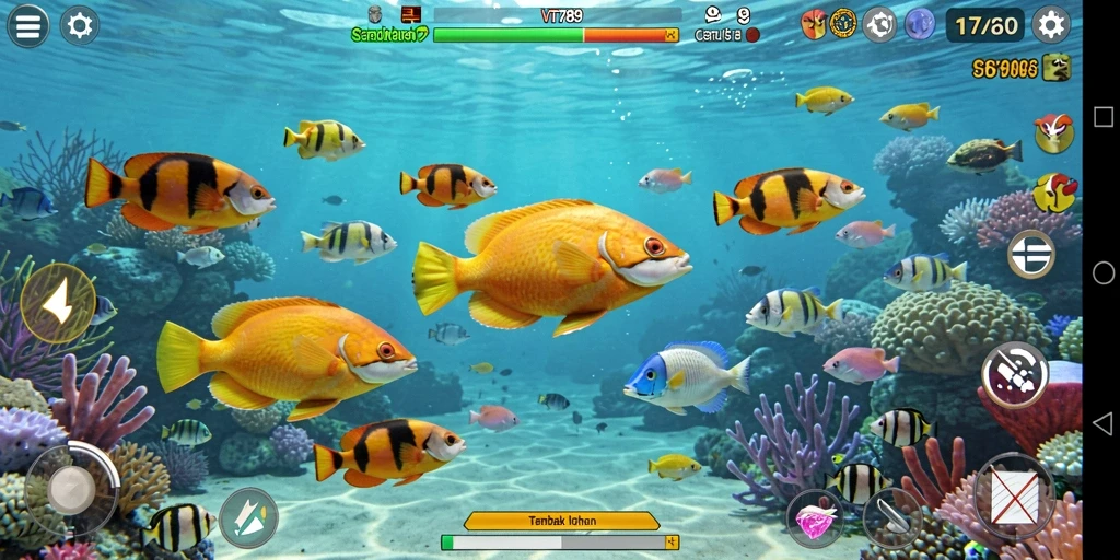 Screenshot gameplay menampilkan aksi menembak ikan yang seru.
